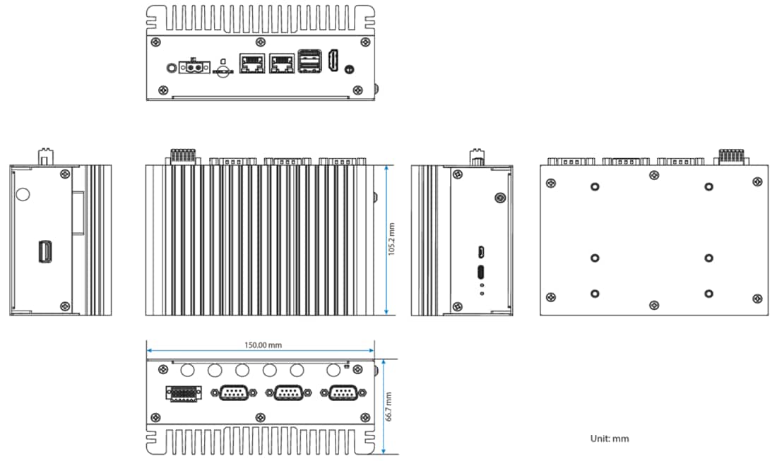 Mechanical Drawing - VIA Technologies AMOS-9000 Embedded Box Computer